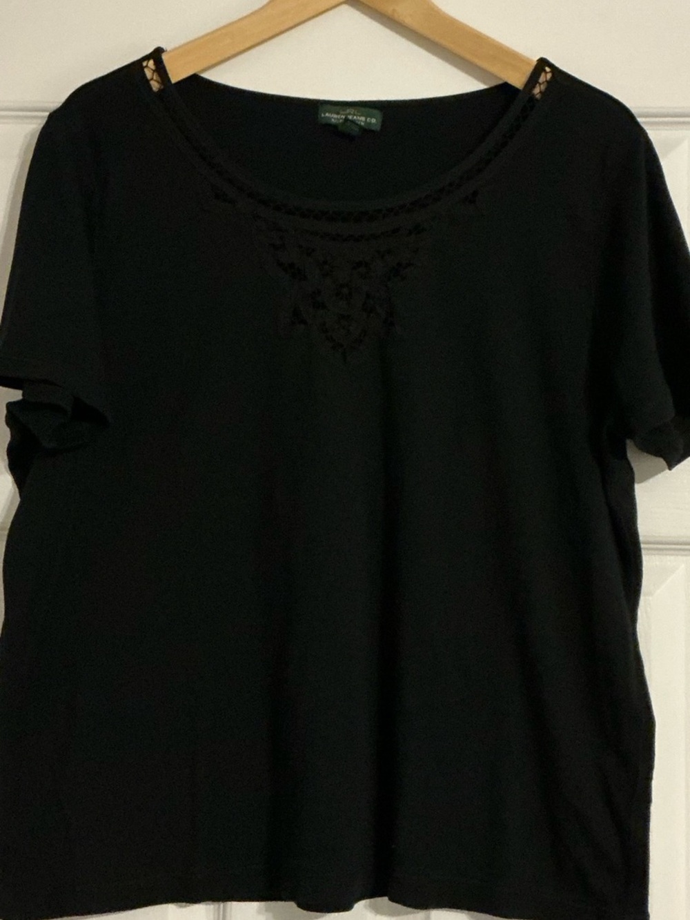 Ralph Lauren Jeans Co Black Plus Sized Tape Lace Yoke T-Shirt - 2X